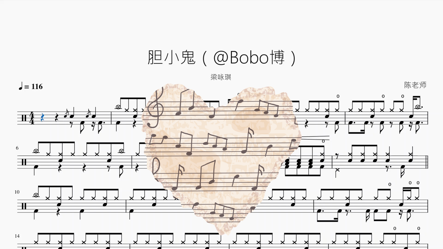 胆小鬼【Funk版】 - 鼓譜 Drumtabs ドラム楽譜
