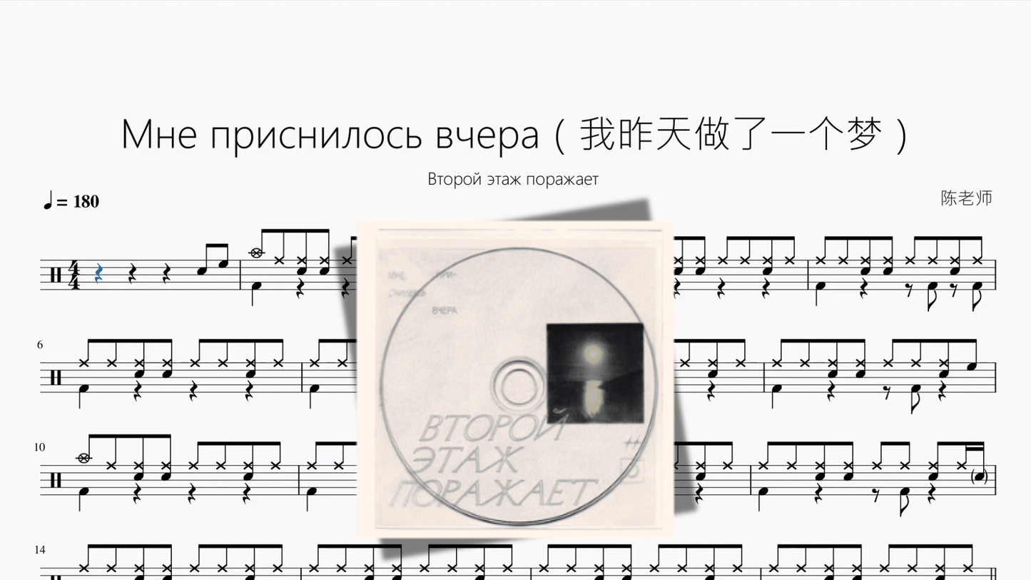 Мне приснилось вчера(我昨天做了一个梦)【Второй этаж поражает】 - 鼓譜 Drumtabs ドラム楽譜