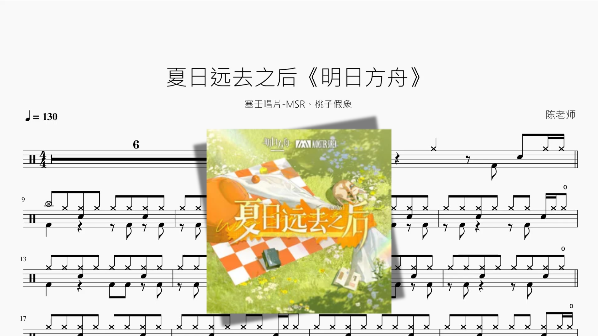 夏日远去之后《明日方舟》 【塞壬唱片-MSR、桃子假象】 - 鼓譜 Drumtabs ドラム楽譜