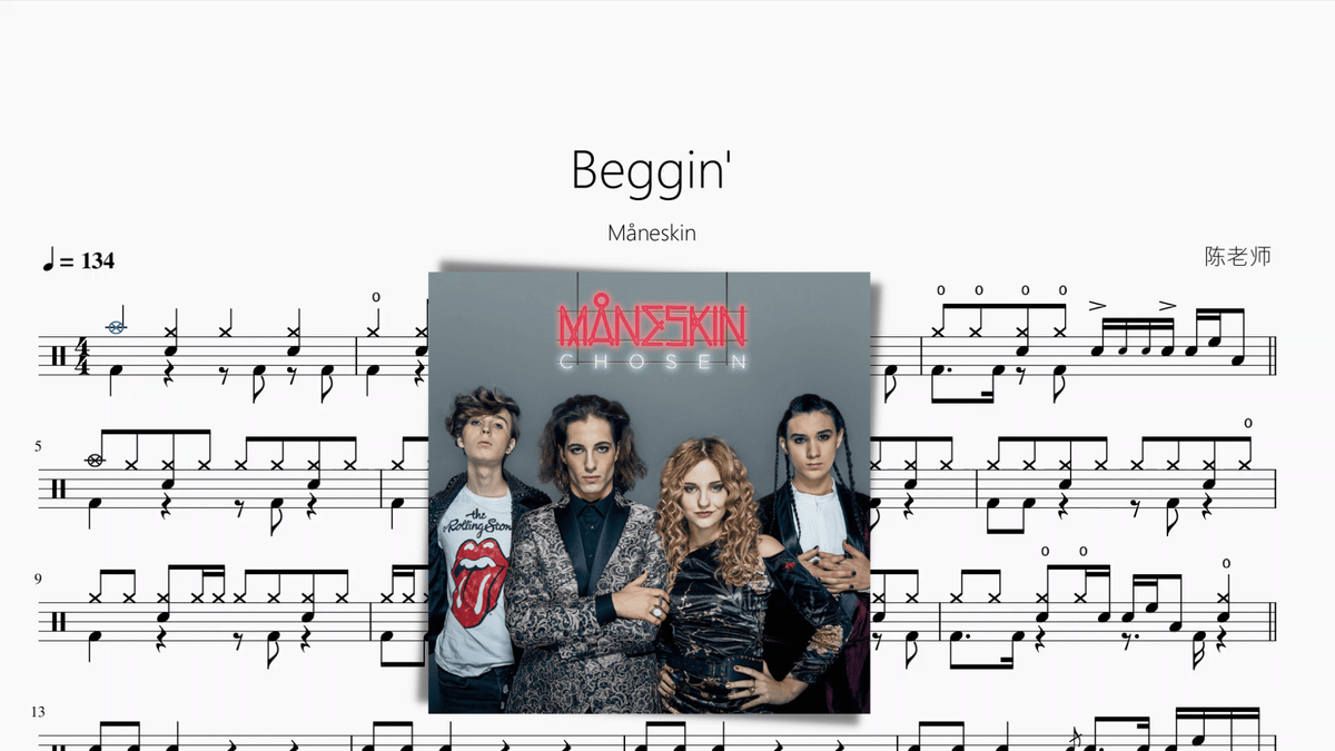 Beggin'【Måneskin】动态鼓谱 - 鼓譜 Drumtabs ドラム楽譜
