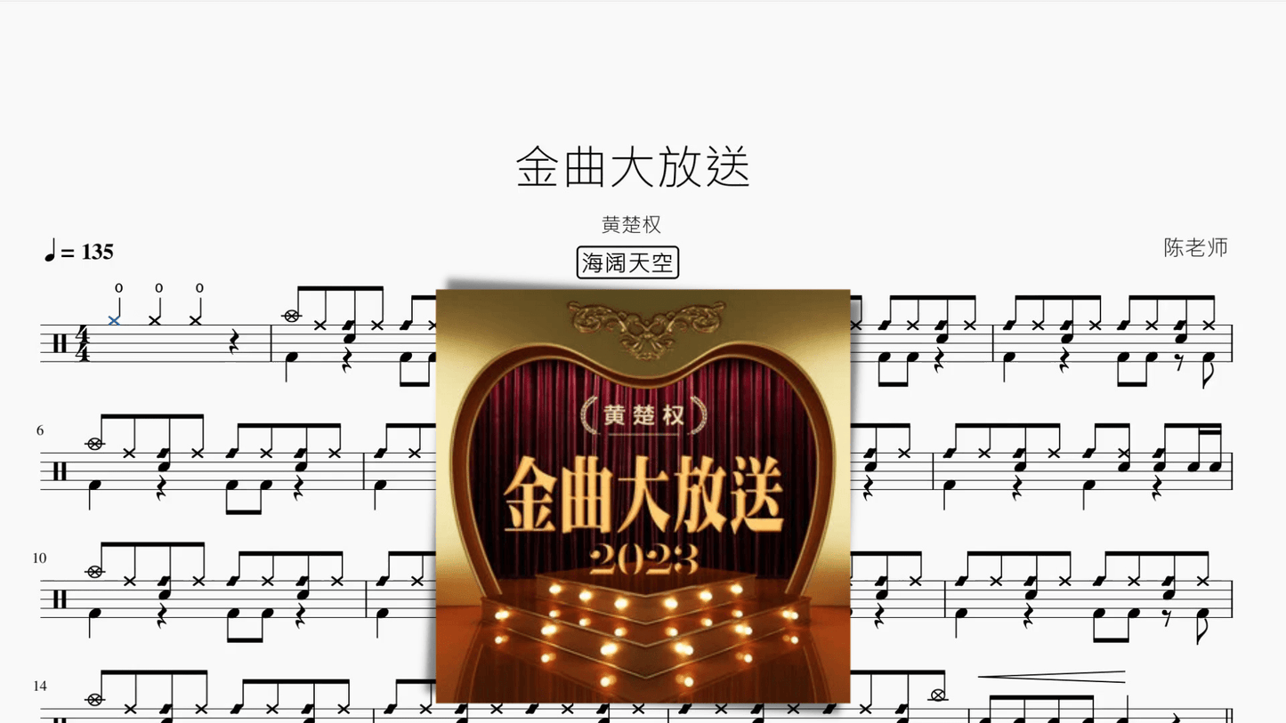 金曲大放送（超级加倍大串烧）【黄楚权】 - 鼓譜 Drumtabs ドラム楽譜