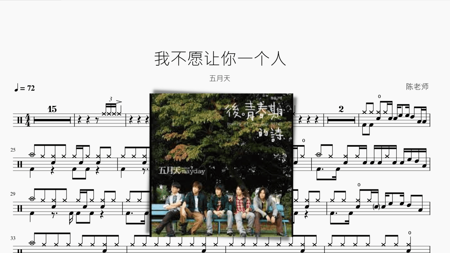 我不愿让你一个人 五月天 - 鼓譜 Drumtabs ドラム楽譜