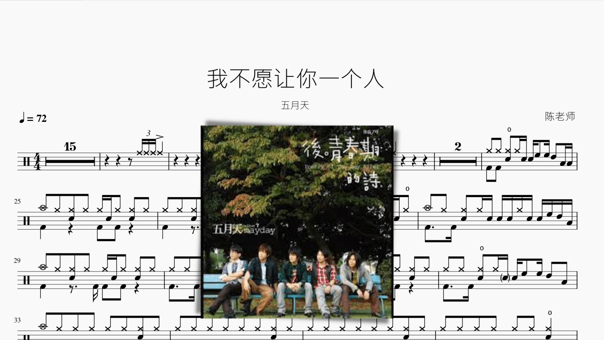 我不愿让你一个人 五月天 - 鼓譜 Drumtabs ドラム楽譜