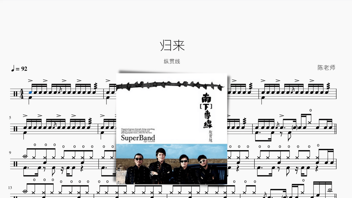 归来【纵贯线】 - 鼓譜 Drumtabs ドラム楽譜