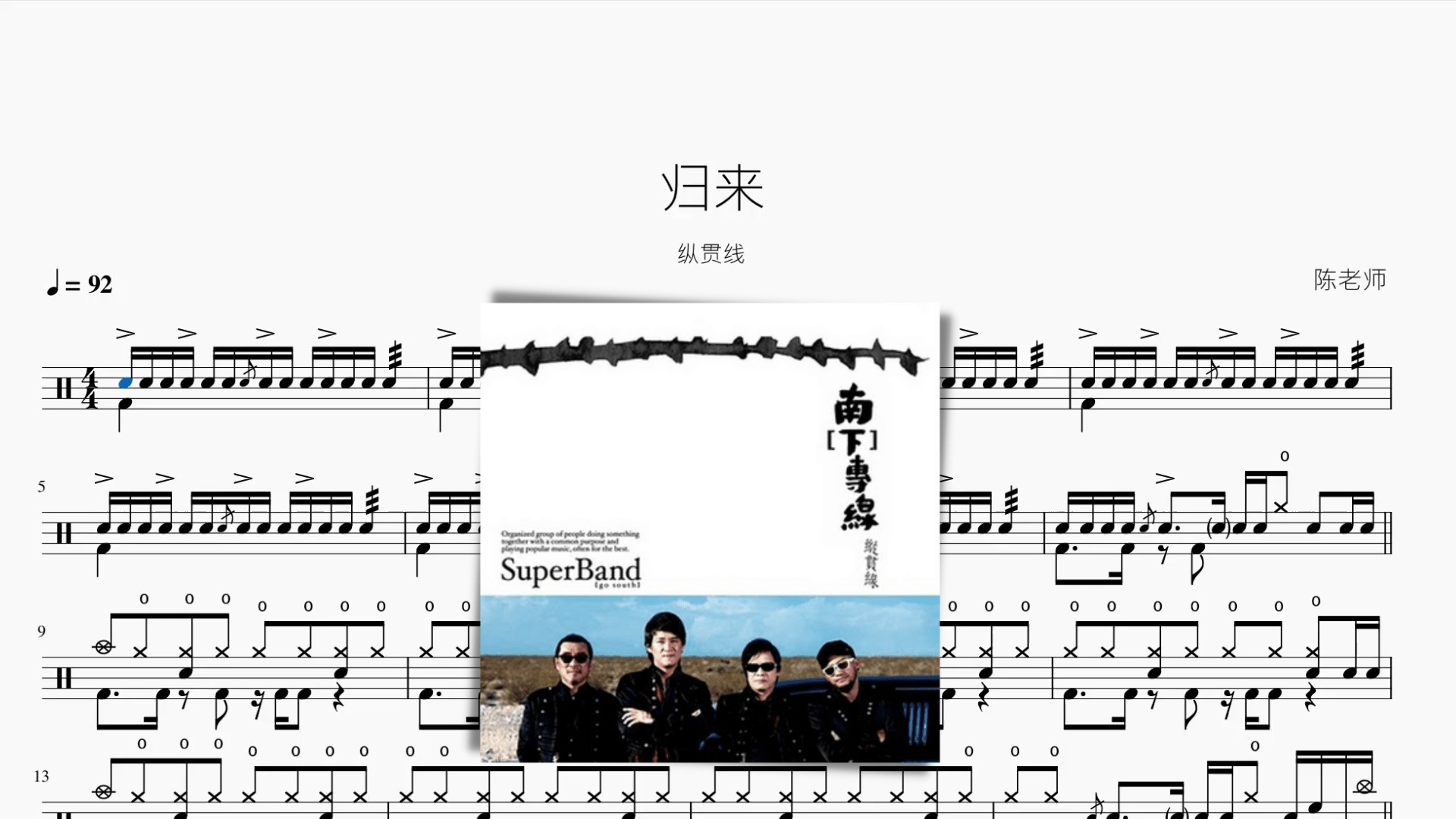 归来【纵贯线】 - 鼓譜 Drumtabs ドラム楽譜