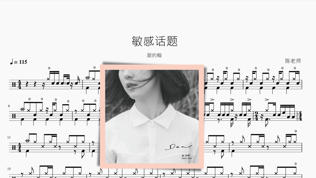 敏感话题【甜约翰】 - 鼓譜 Drumtabs ドラム楽譜