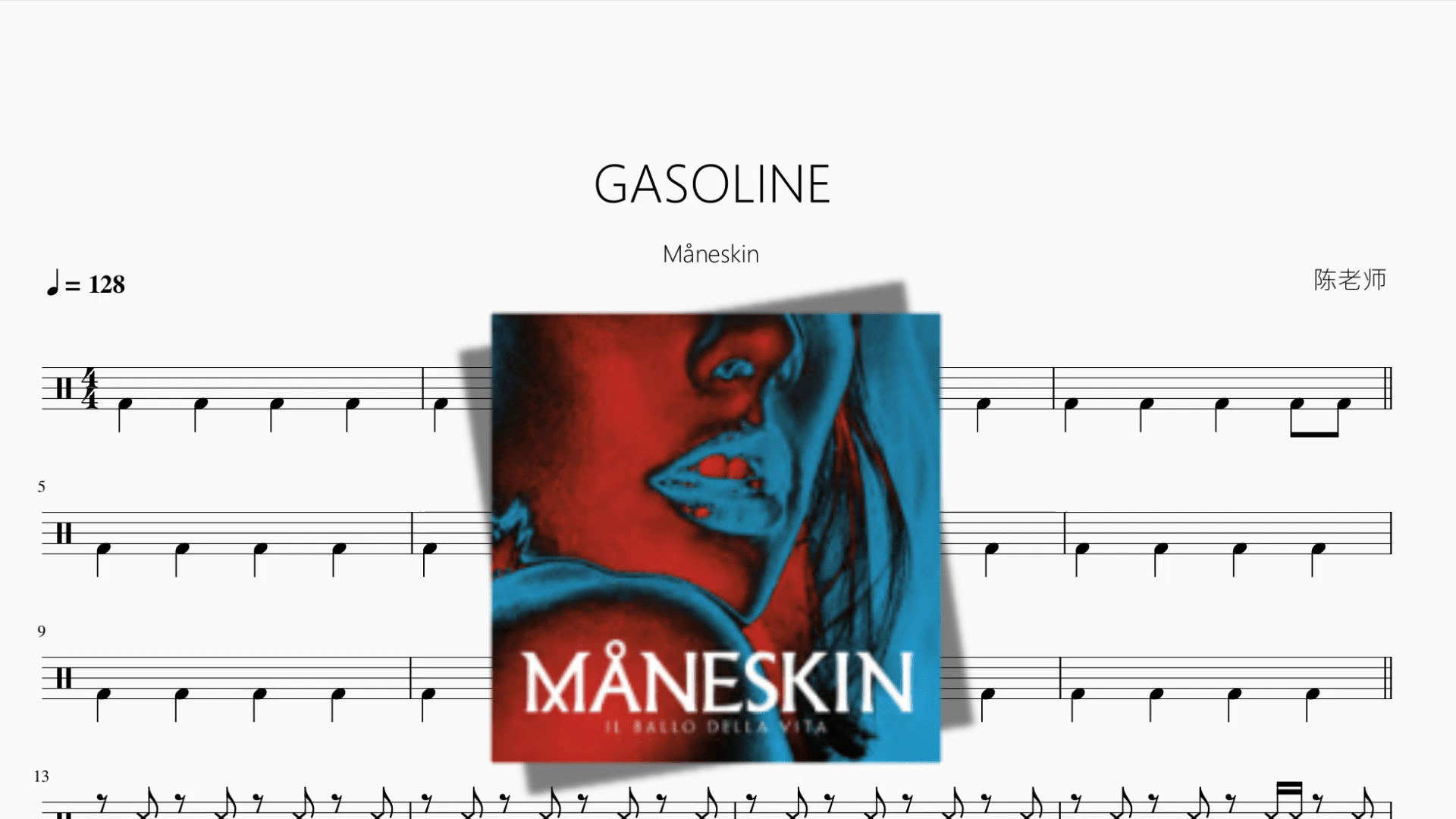 GASOLINE【Måneskin】 - 鼓譜 Drumtabs ドラム楽譜