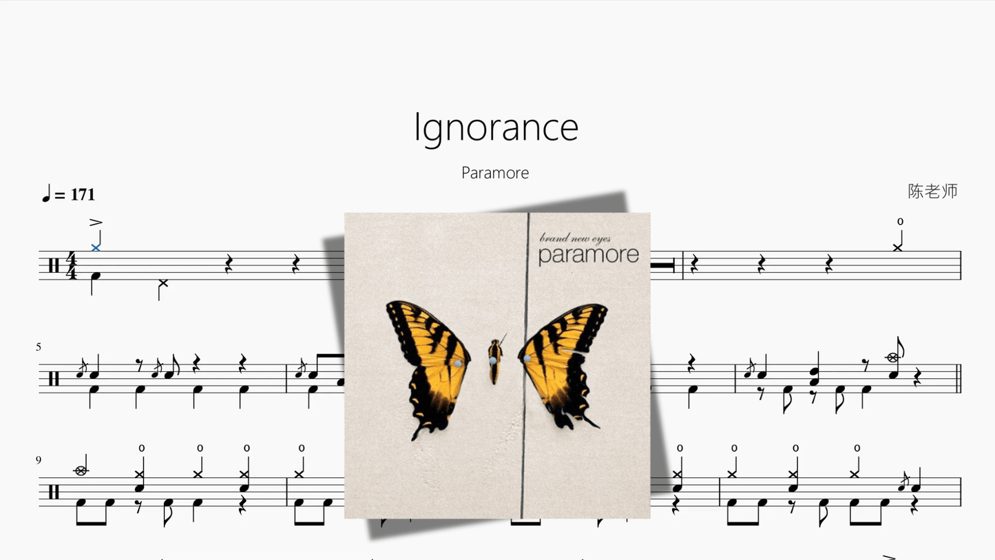 Ignorance【Paramore】 - 鼓譜 Drumtabs ドラム楽譜