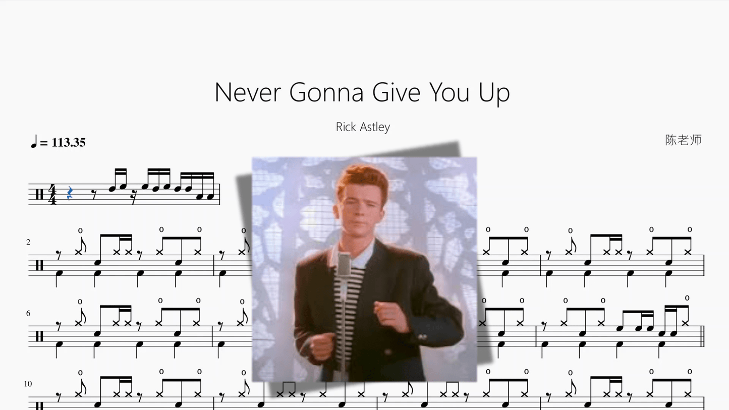 Never Gonna Give You Up【Rick Astley】 - 鼓譜 Drumtabs ドラム楽譜
