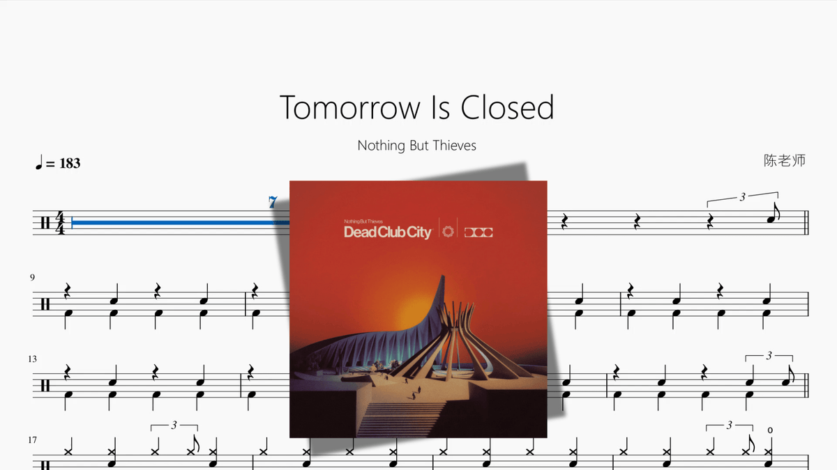 Tomorrow Is Closed【Nothing But Thieves】 - 鼓譜 Drumtabs ドラム楽譜